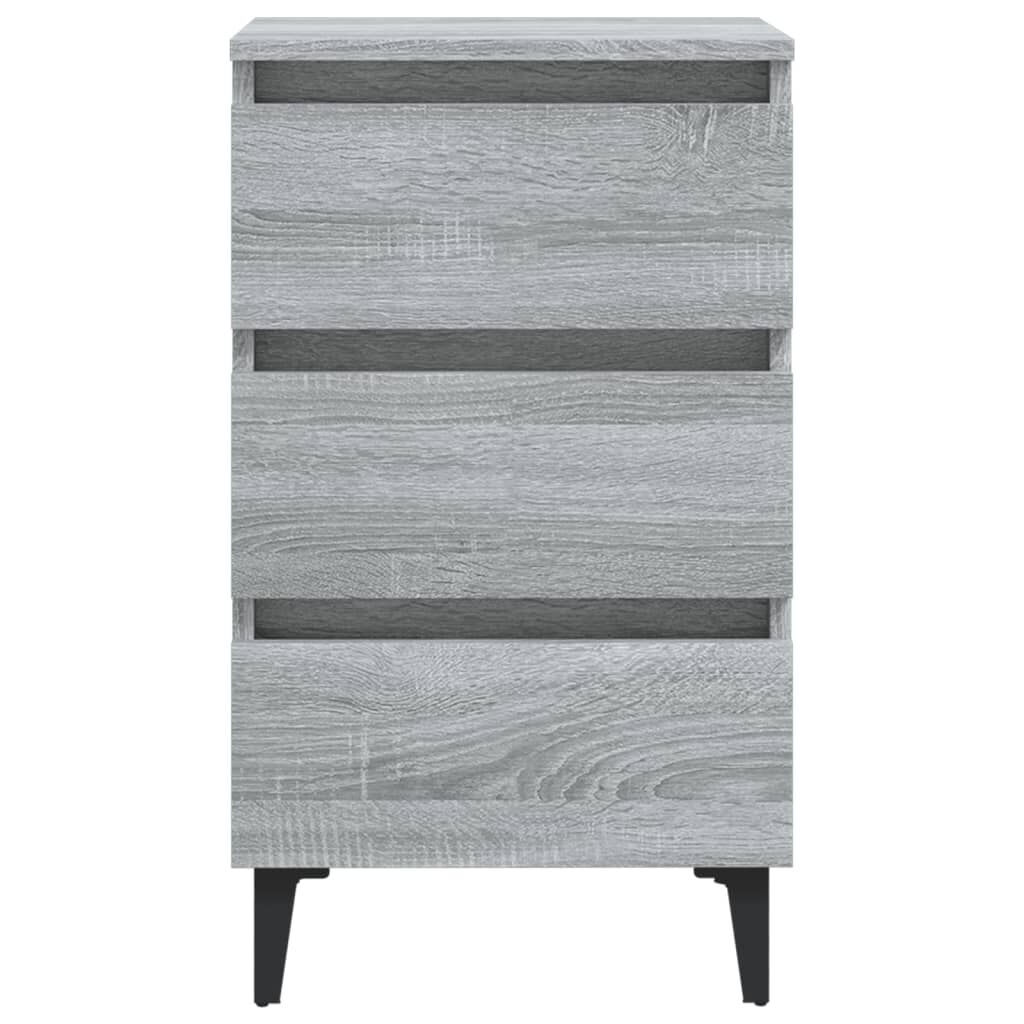 vidaXL خزائن سرير بأرجل معدنية 2 ق رمادي سونوما 40×35×69 سم