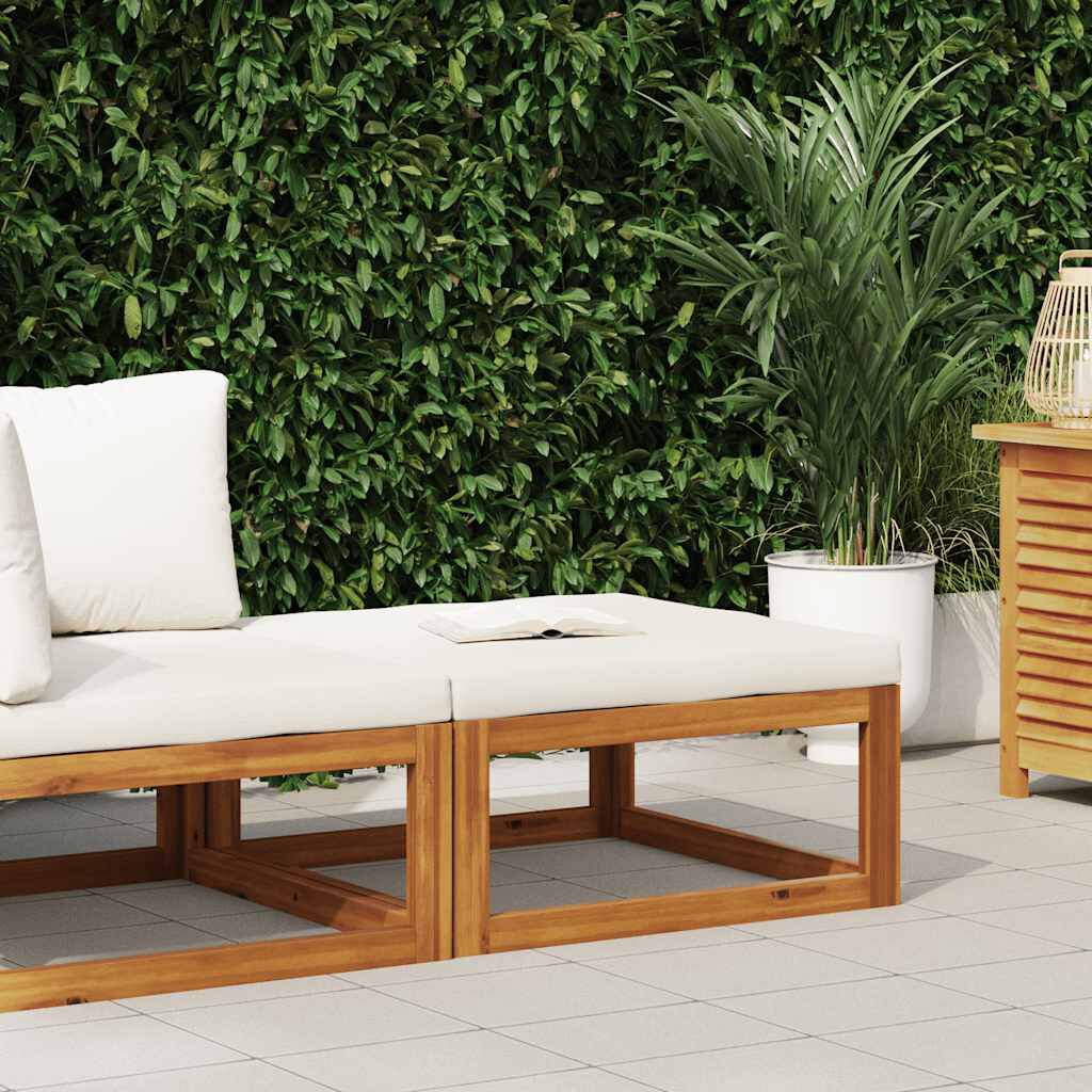 vidaXL مسند قدم مع وسادة أبيض كريمي خشب أكاسيا صلب