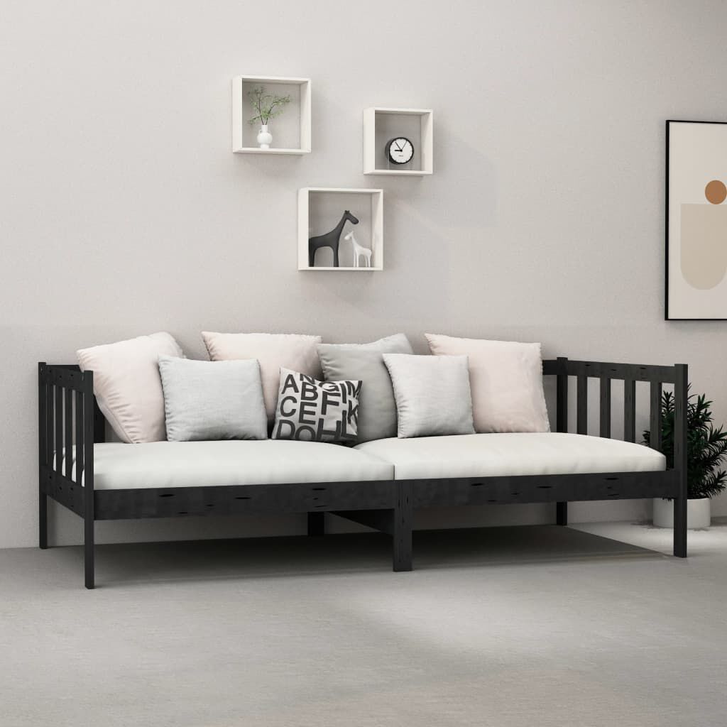 vidaXL سرير نهاري خشب صنوبر صلب أسود 90×200 سم
