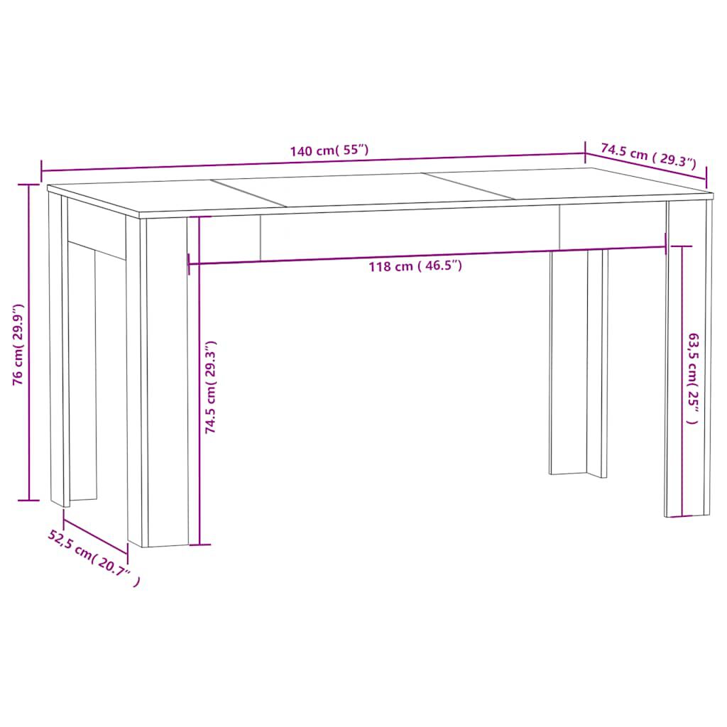 vidaXL طاولة طعام لون أبيض 140×74,5×76 سم خشب صناعي