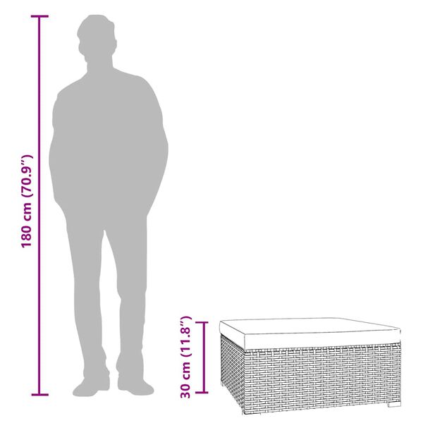 vidaXL مسند قدم حديقة مع وسادة بني 70×70×30 سم بولي روطان