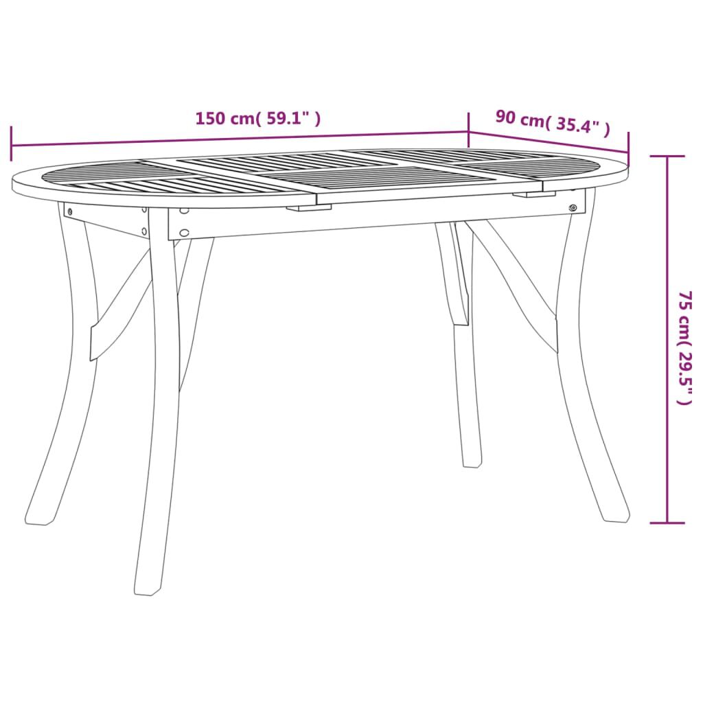 vidaXL طاولة حديقة 75x90x150 سم خشب أكاسيا صلب