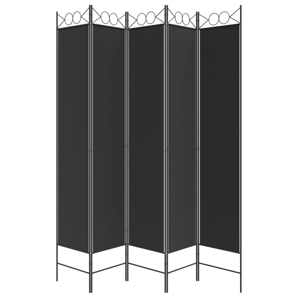 vidaXL مقسم غرفة 5-ألواح أسود 200×220 سم قماش