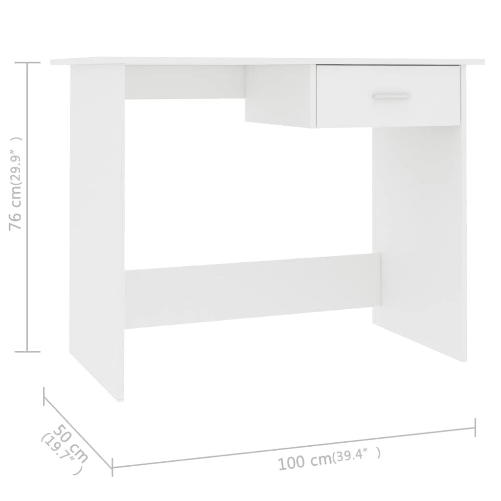 vidaXL مكتب لون أبيض 100×50×76 سم خشب صناعي