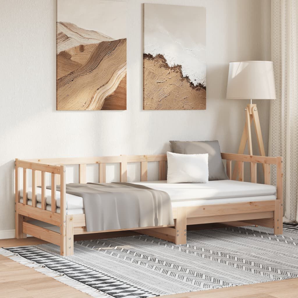vidaXL سرير نهاري قابل للسحب خشب صنوبر صلب 2×(90×200) سم