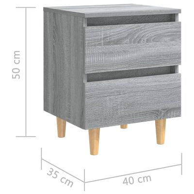 vidaXL خزانات سرير بأرجل خشب صلب 2 ق سونوما رمادي 40×35×50 سم