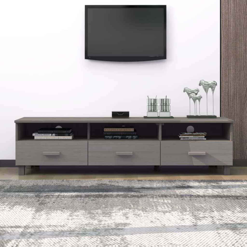 vidaXL خزانة تلفزيون رمادي فاتح 158×40×40 سم خشب صنوبر صلب