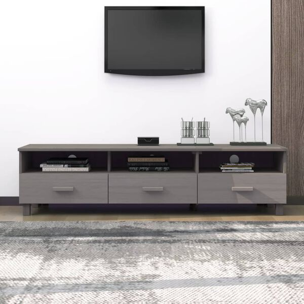 vidaXL خزانة تلفزيون رمادي فاتح 158×40×40 سم خشب صنوبر صلب