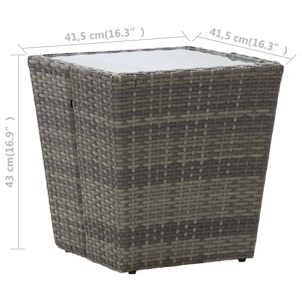 vidaXL طاولة شاي رمادي 41.5×41.5×43 سم بولي روطان وزجاج مُقوّى