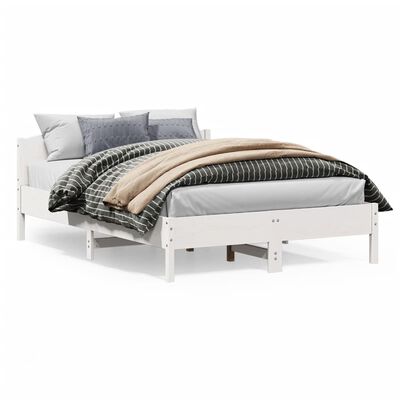 vidaXL إطار سرير مع ظهر سرير لون أبيض 200x140 سم خشب صلب صنوبر