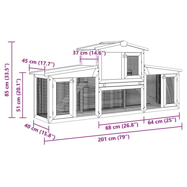 vidaXL قفص أرانب خارجي كبير بني وأبيض 85x45x204 سم خشب