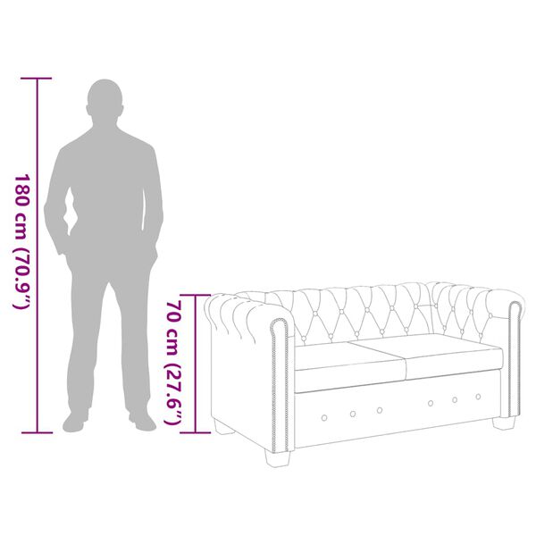 vidaXL أريكة تشيسترفيلد بمقعدين جلد صناعي أسود