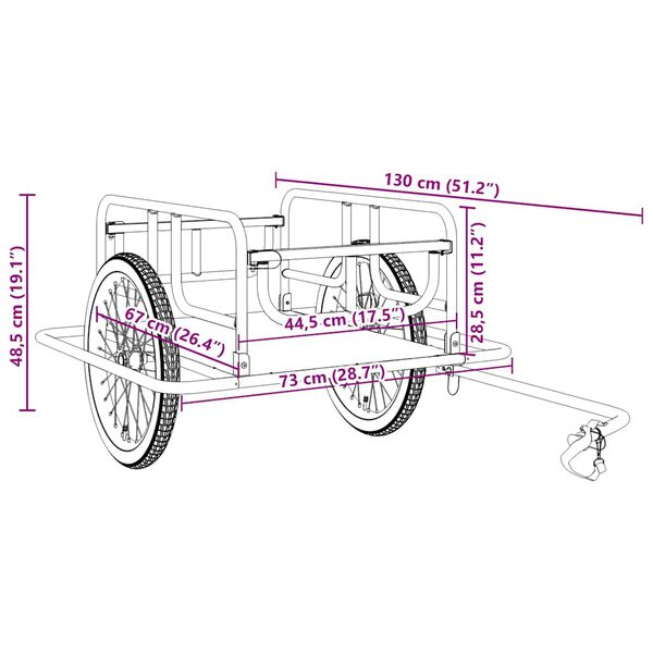 vidaXL عربة دراجة 130×73×48.5 سم فولاذ أسود