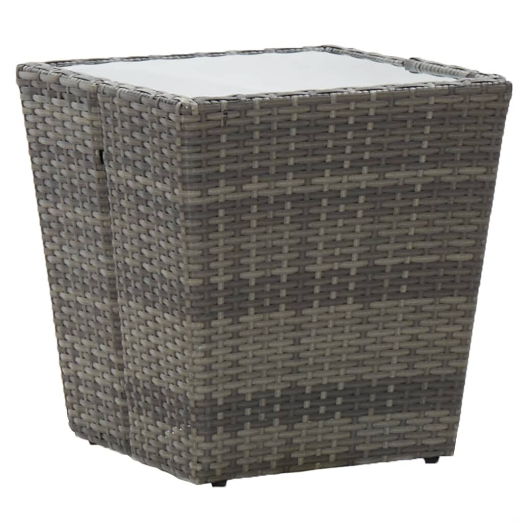 vidaXL طاولة شاي رمادي 41.5×41.5×43 سم بولي روطان وزجاج مُقوّى