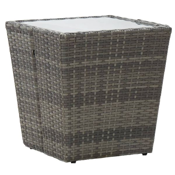 vidaXL طاولة شاي رمادي 41.5×41.5×43 سم بولي روطان وزجاج مُقوّى