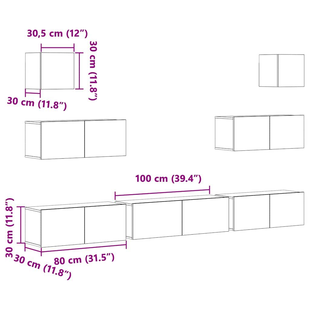 vidaXL طقم خزانة تلفزيون 7ق أبيض خشب صناعي