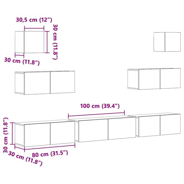 vidaXL طقم خزانة تلفزيون 7ق أبيض خشب صناعي