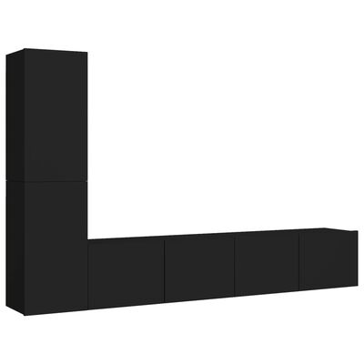 vidaXL طقم خزانة تلفزيون 4 قطع خشب صناعي أسود (801473×ٍ2+803329)