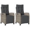 vidaXL كراسي استلقاء للحديقة 2 ق مع مسند قدمين بولي روطان لون رمادي