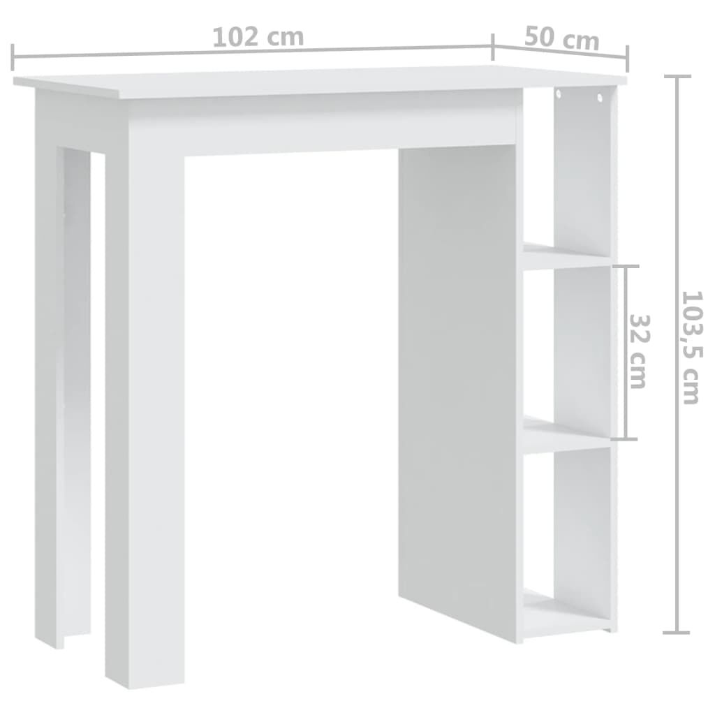 809458 vidaXL طاولة بار ورف 102x50x103,5 سم خشب صناعي أبيض