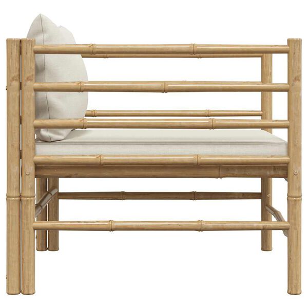 vidaXL كنبة حديقة مع وسائد بيضاء كريمية خيزران