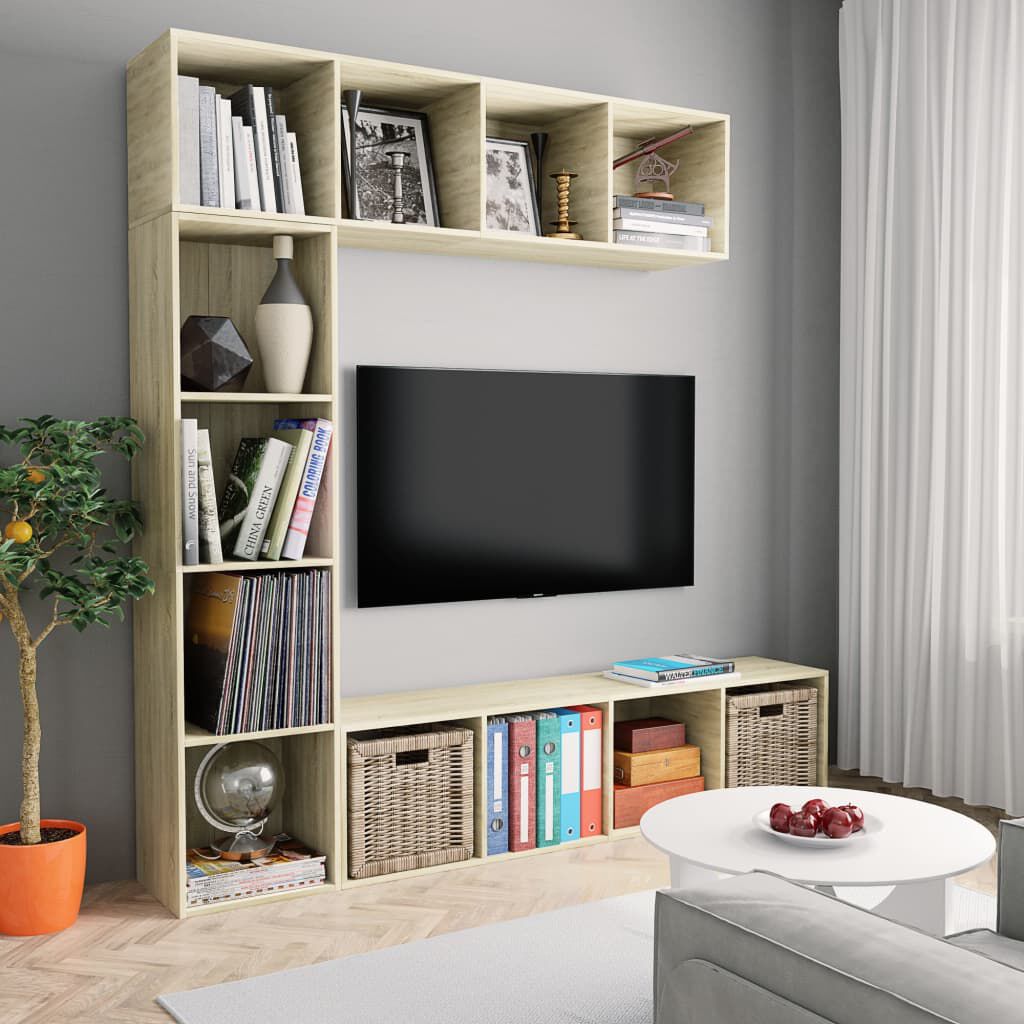 vidaXL عدد 3 قطع طقم خزانة كتب/ تلفزيون سونوما أوك 180×30×180 سم