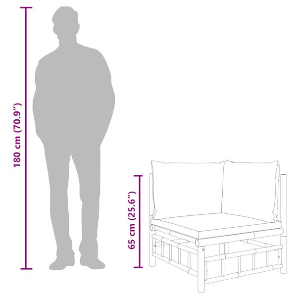 vidaXL أريكة حديقة ركنية مع وسائد أبيض كريمي خيزران