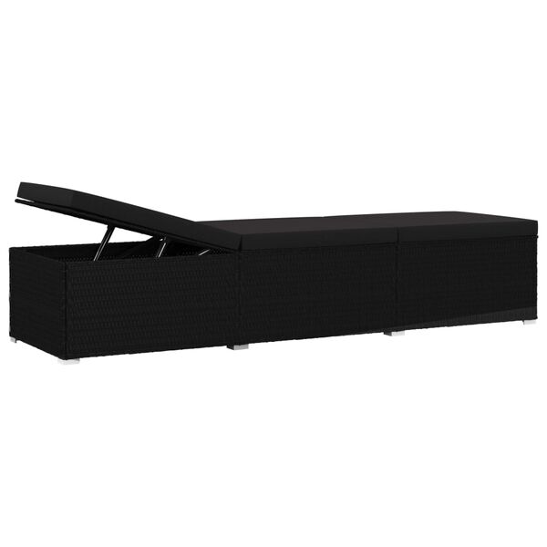 vidaXL كراسي تشمس للحديقة 3 قطع مع طاولة شاي بولي روطان لون أسود