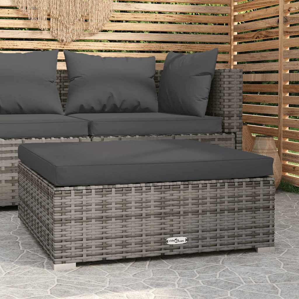 vidaXL مسند قدم حديقة مع وسادة رمادي 70×70×30 سم بولي روطان