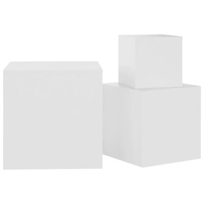 808585 vidaXL طاولات جانبية 3 ق أبيض خشب صناعي