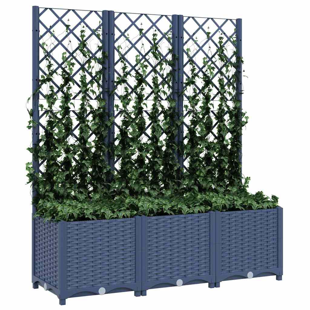vidaXL حوض حديقة مع تعريشة أزرق رمادي 120×40×136 سم PP