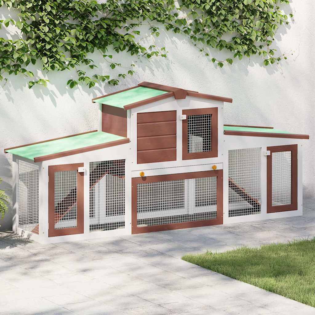 vidaXL قفص أرانب خارجي كبير بني وأبيض 85x45x204 سم خشب