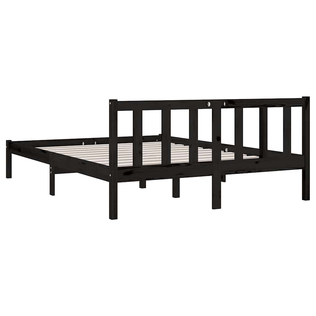 vidaXL إطار سرير خشب صنوبر صلب أسود 140×200 سم