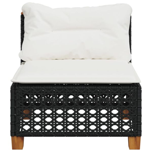 vidaXL أريكة حديقة مع وسائد بدون مساند ذراع لون أسود بولي روطان