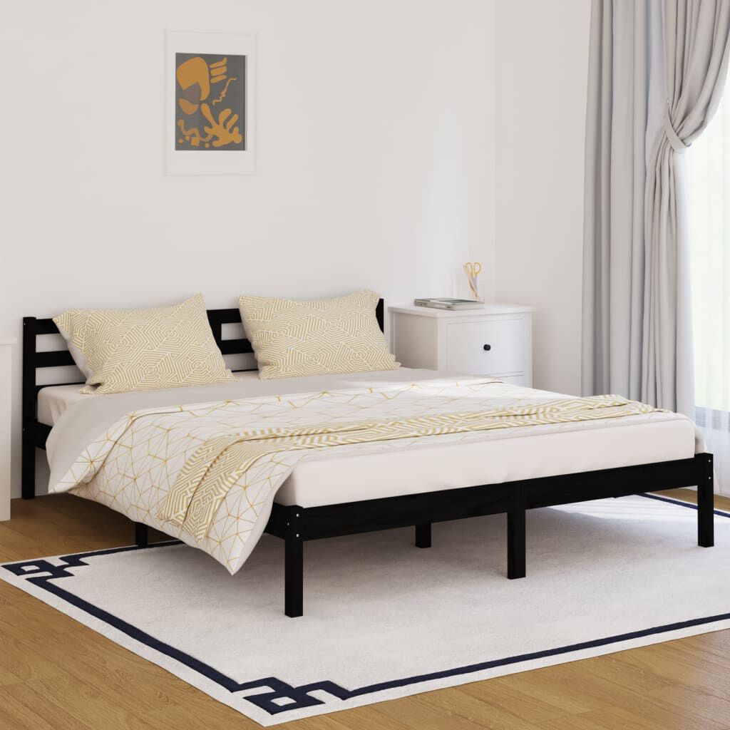 vidaXL إطار سرير خشب صنوبر صلب 160×200 سم أسود