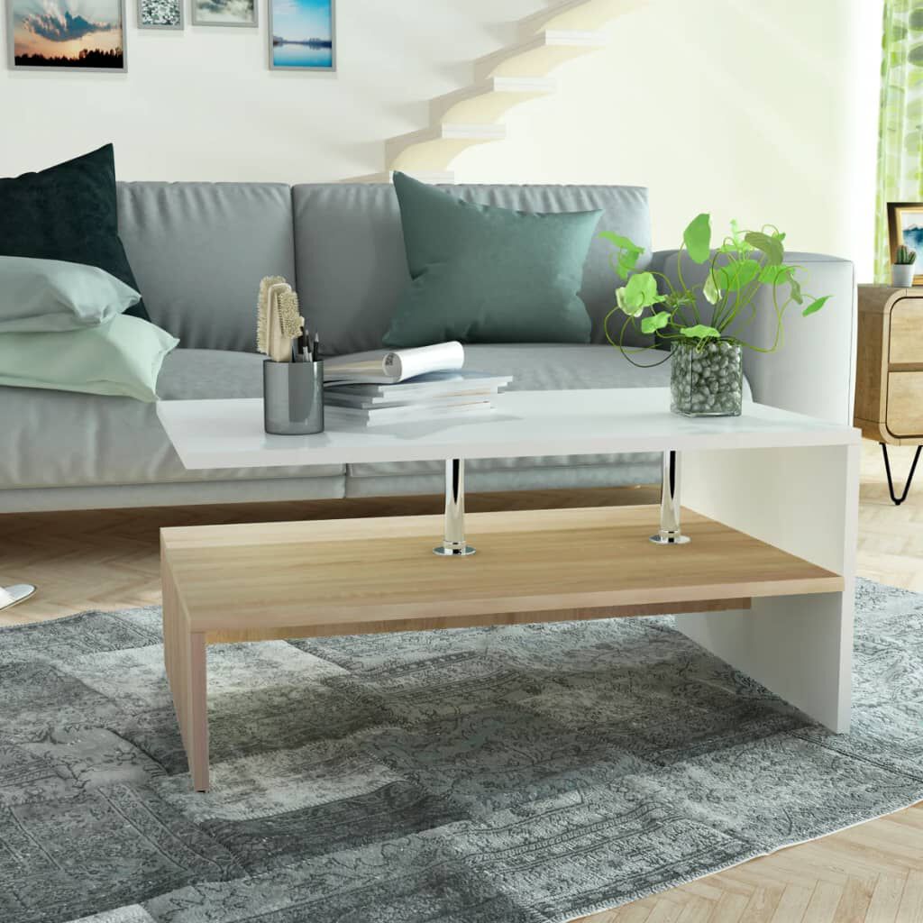 vidaXL طاولة قهوة خشب صناعي 42x59x90 سم أوك وأبيض