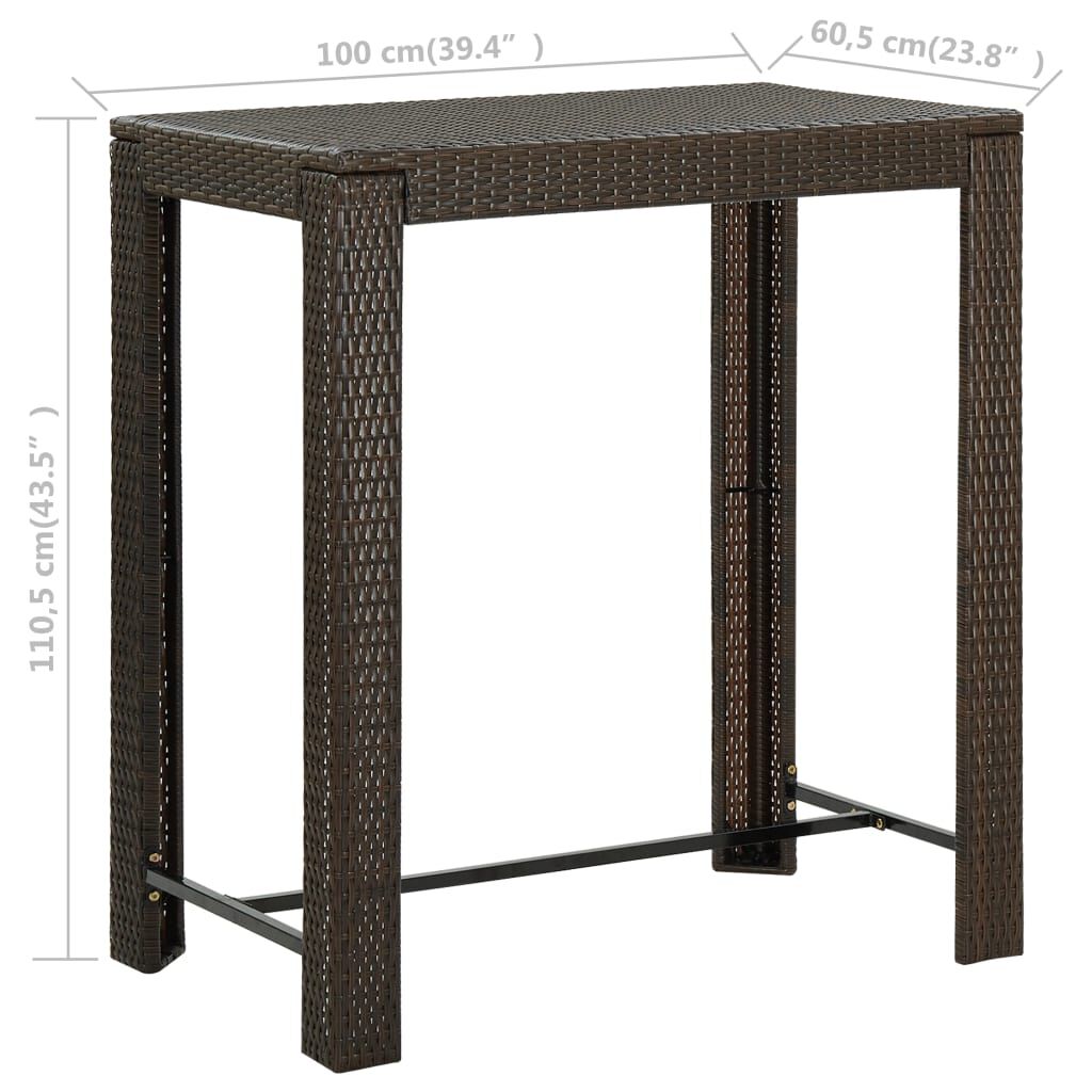 vidaXL طاولة بار حديقة بني 100×60.5×110.5 سم بولي روطان