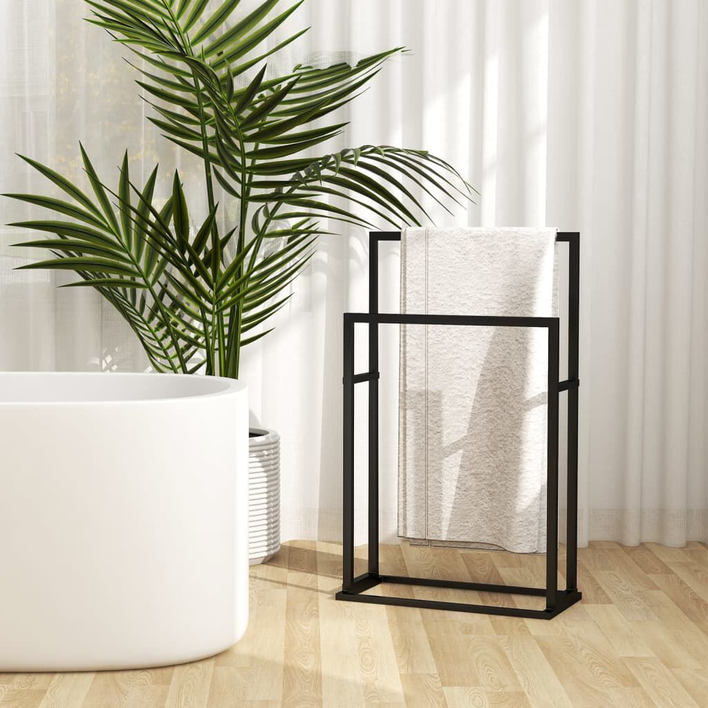 vidaXL حامل مناشف قائم بذاته لون أسود 78,5x24x48 سم حديد
