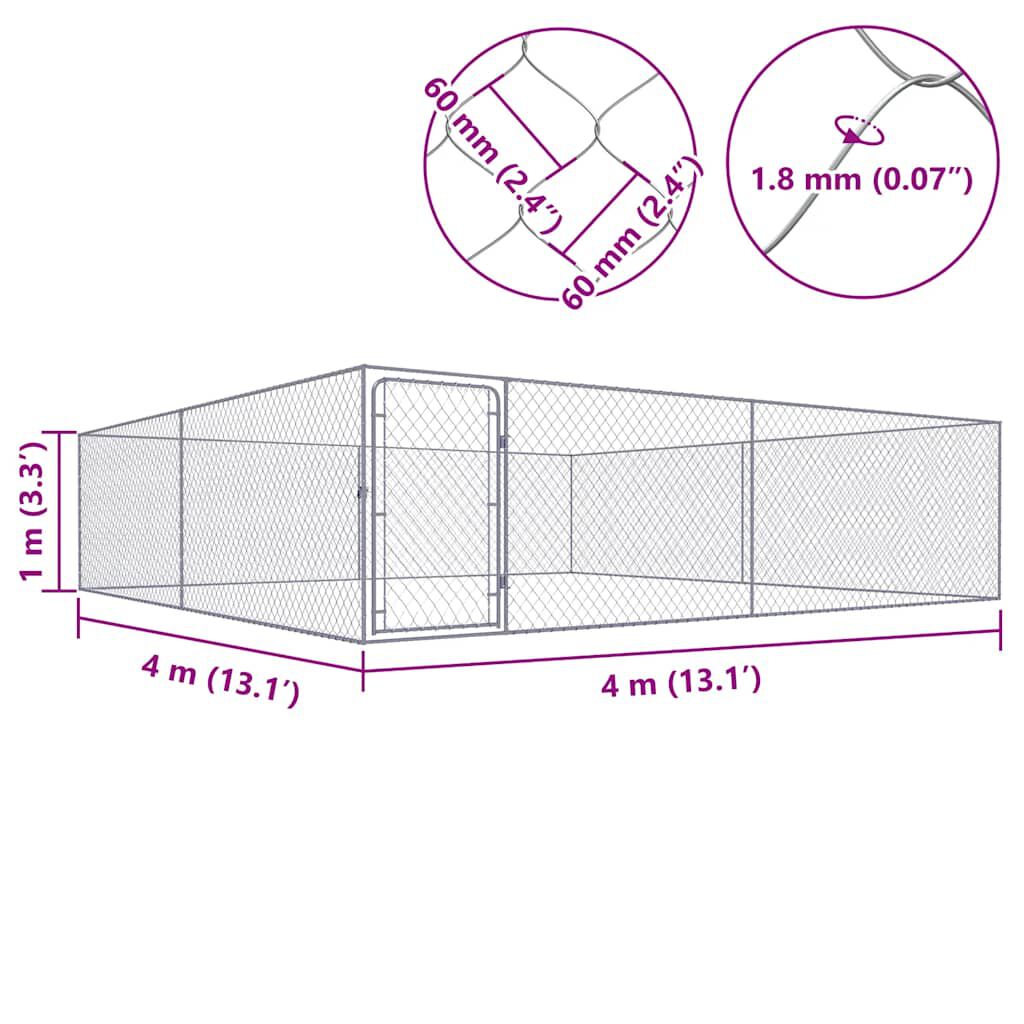vidaXL بيت كلب خارجي فولاذ مجلفن 1x4x4 م