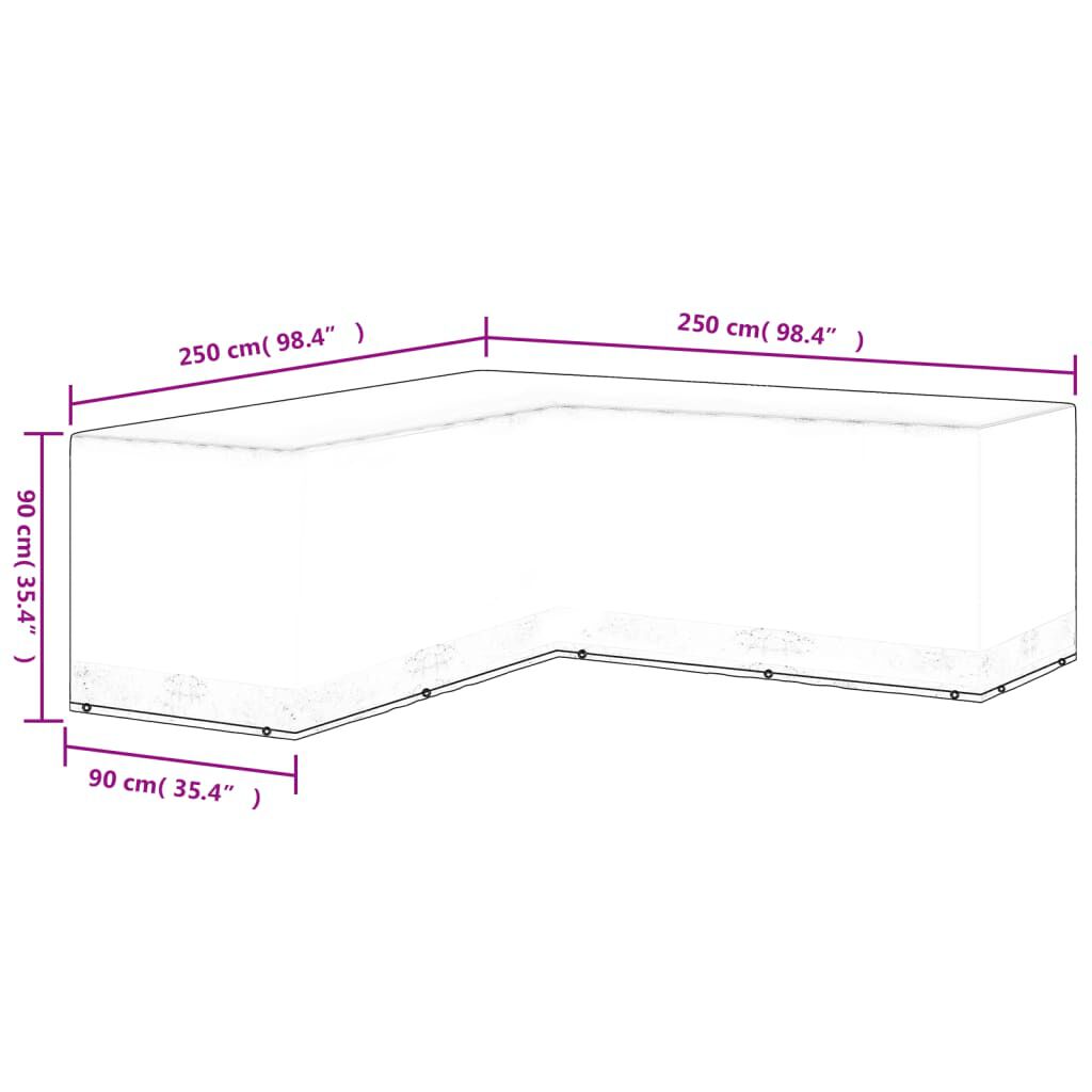 vidaXL غطاء أثاث حديقة على شكل حرف أل 12 فتحة 250×250×90 سم
