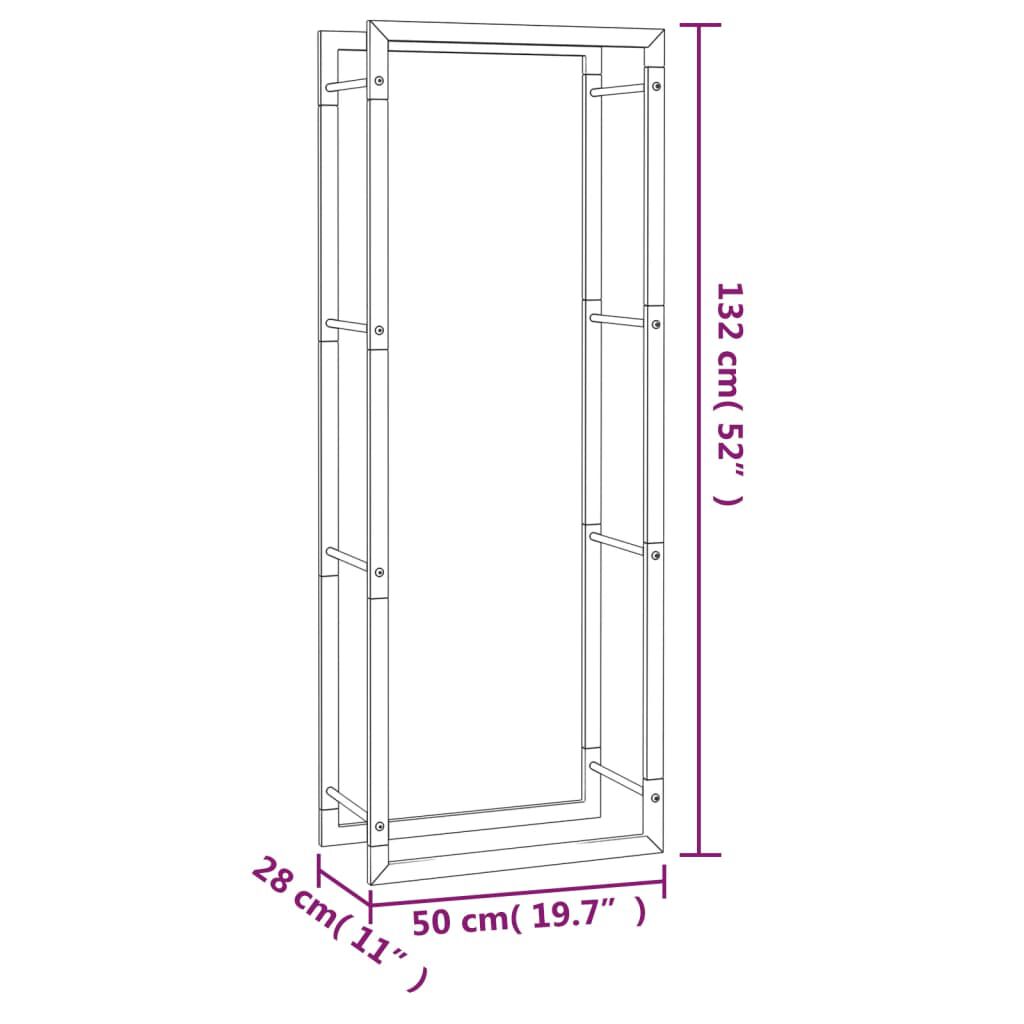 vidaXL حامل حطب لون أسود مطفي 132x28x50 سم فولاذ