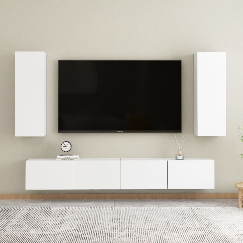 vidaXL خزانات تلفزيون 2 ق أبيض 30.5×30×90 سم خشب صناعي