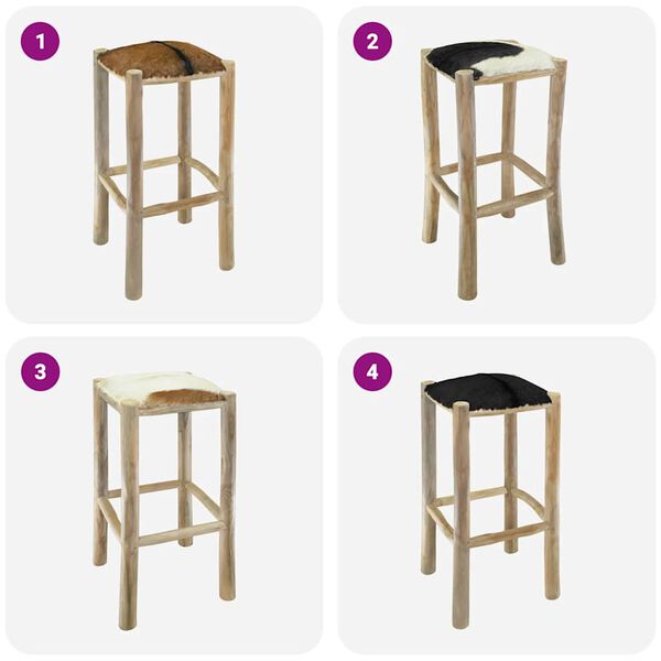 vidaXL مقعد بار جلد حقيقي وخشب ساج صلب