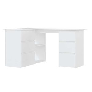 vidaXL مكتب زاوية لون أبيض 145&times;100&times;76 سم خشب صناعي