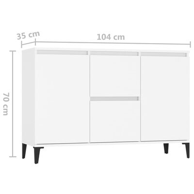 vidaXL خزانة جانبية أبيض 104×35×70 سم خشب صناعي