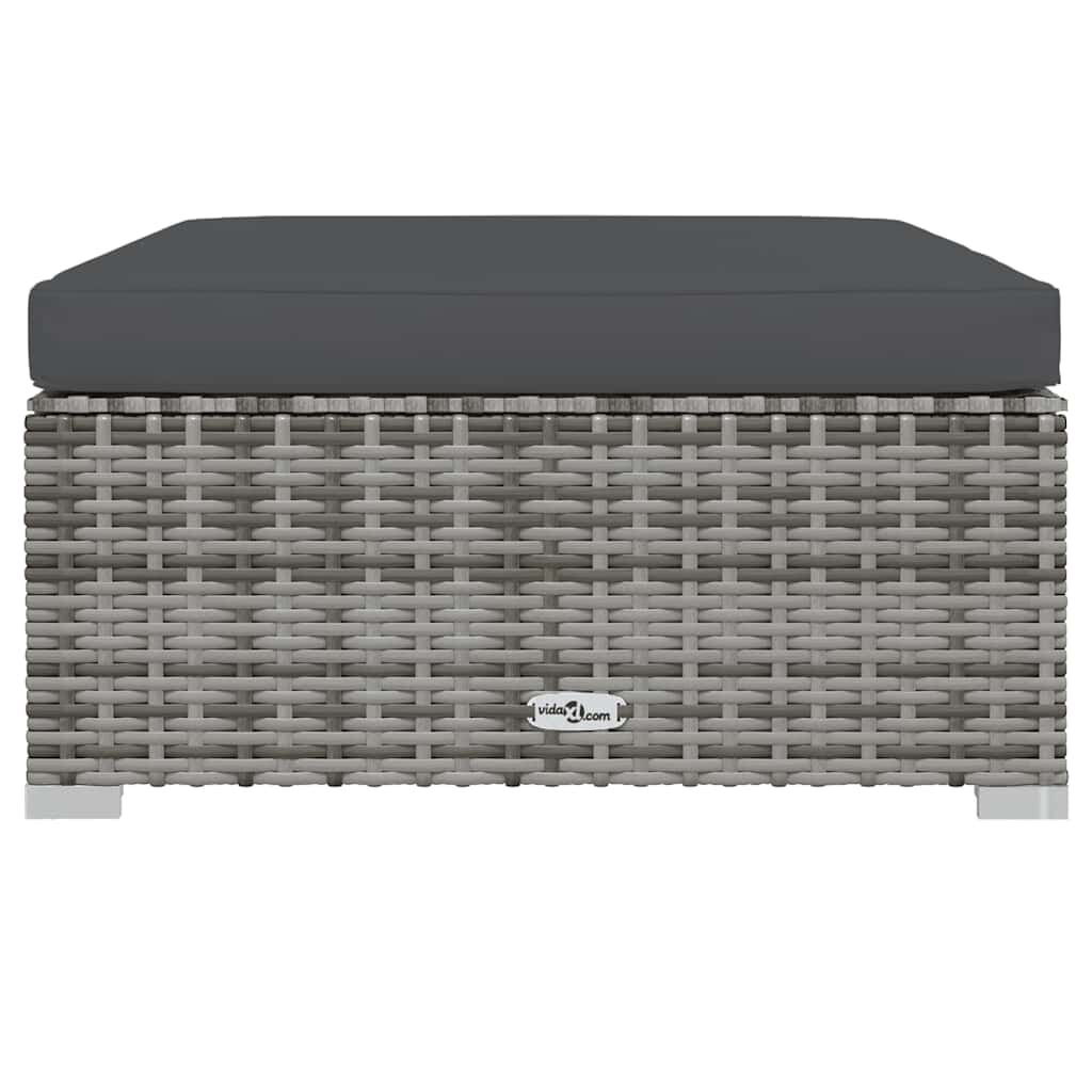 vidaXL مسند قدم حديقة مع وسادة رمادي 70×70×30 سم بولي روطان