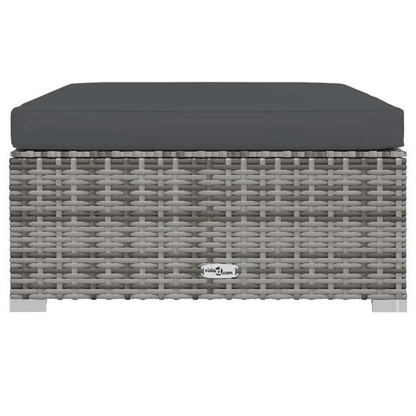 vidaXL مسند قدم حديقة مع وسادة رمادي 70×70×30 سم بولي روطان