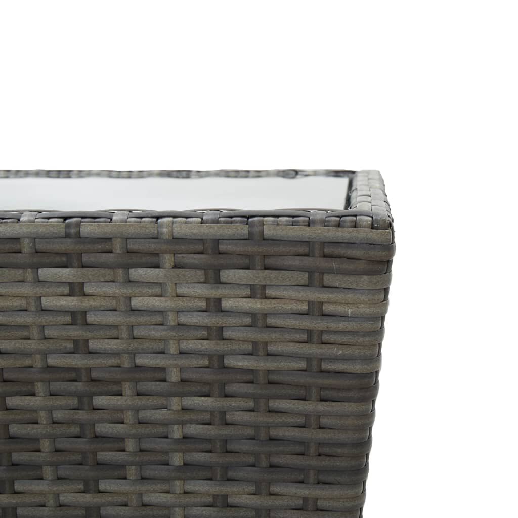 vidaXL طاولة شاي رمادي 41.5×41.5×43 سم بولي روطان وزجاج مُقوّى
