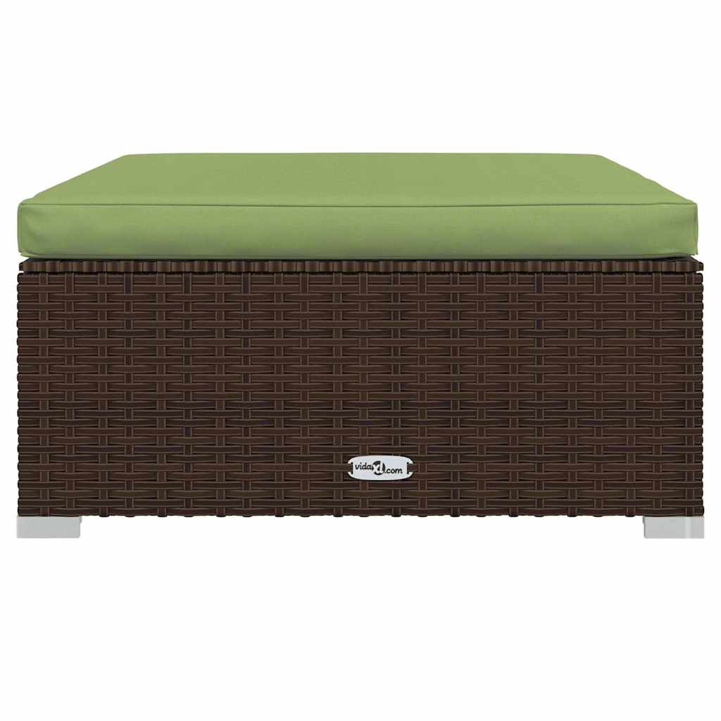 vidaXL مسند قدم حديقة مع وسادة بني 70×70×30 سم بولي روطان