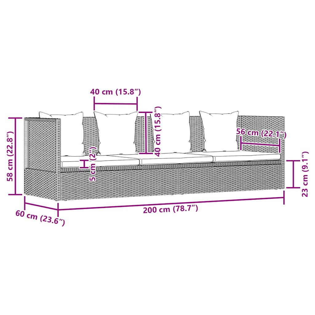 vidaXL سرير حديقة رمادي 200×60 سم بولي روطان